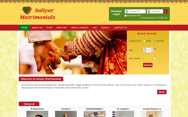 Screenshot of saliyarmatrimonials.com