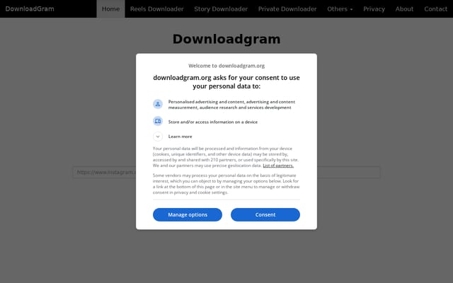 Screenshot of downloadgram.org