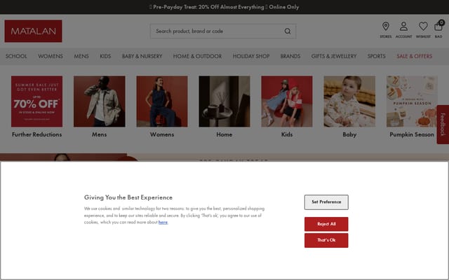 Screenshot of matalan.co.uk