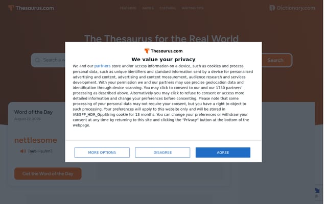 Screenshot of thesaurus.com