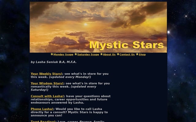 Screenshot of mysticstars.net