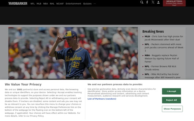 Screenshot of yardbarker.com