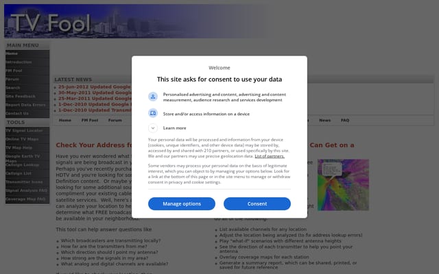 Screenshot of tvfool.com