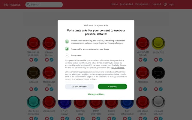 Screenshot of myinstants.com