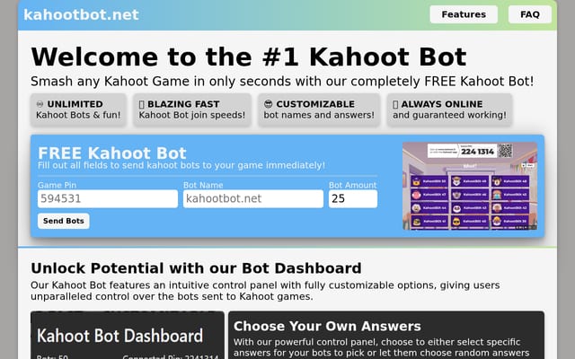 Screenshot of kahootbot.net