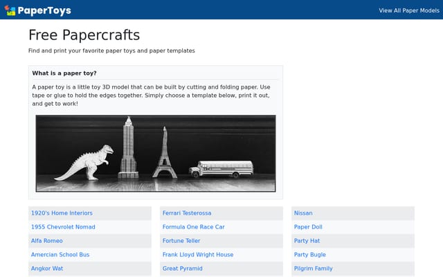 Screenshot of papertoys.com