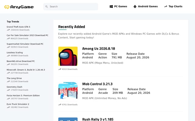 Screenshot of anygame.net