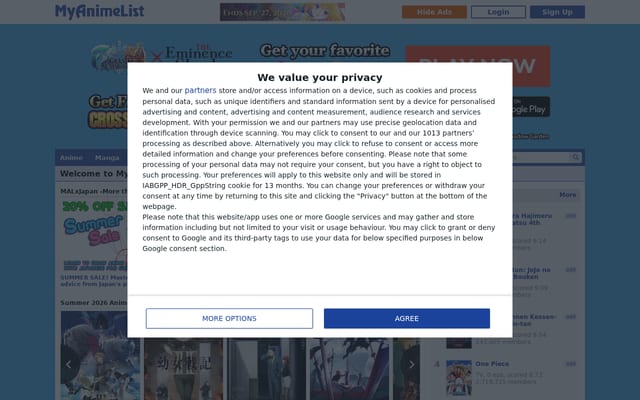 Screenshot of myanimelist.net