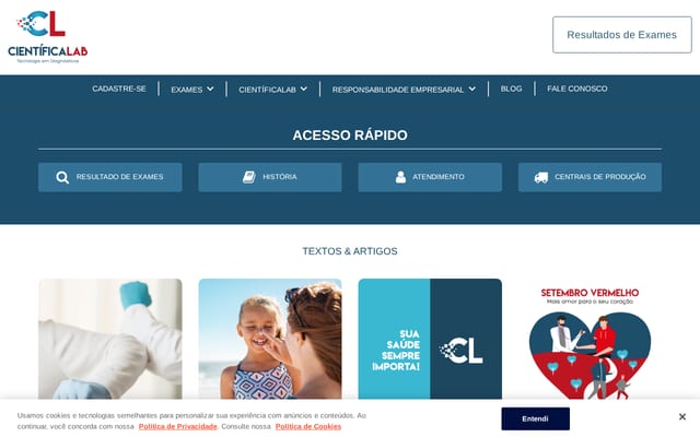 Screenshot of cientificalab.com.br