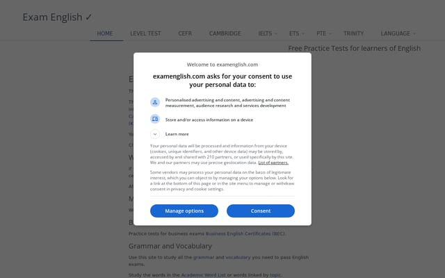 Screenshot of examenglish.com