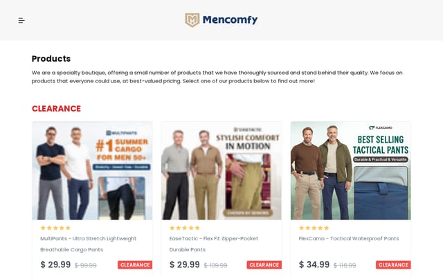 Screenshot of mencomfy.com