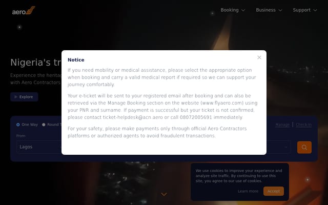 Screenshot of flyaero.com