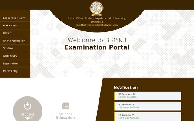 Screenshot of bbmkuniv.in