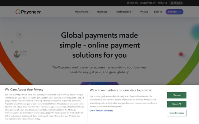 Screenshot of payoneer.com