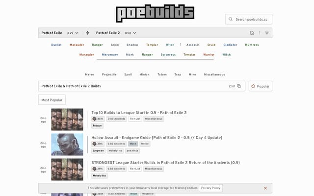 Screenshot of poebuilds.cc