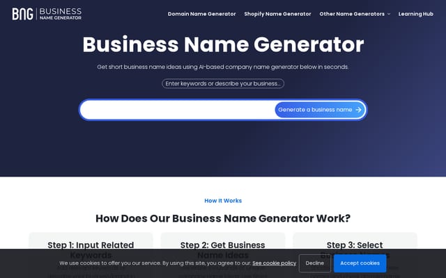 Screenshot of biznamewiz.com