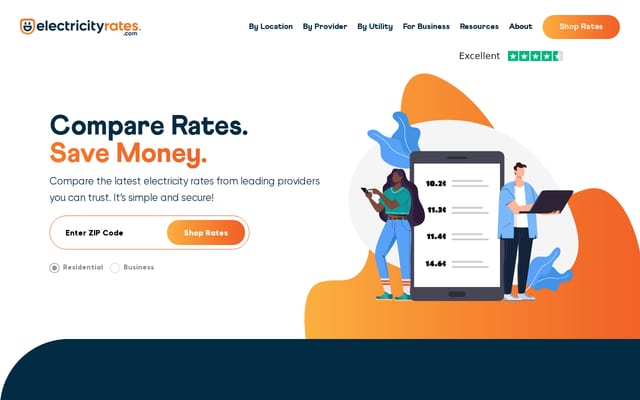 Screenshot of electricityrates.com