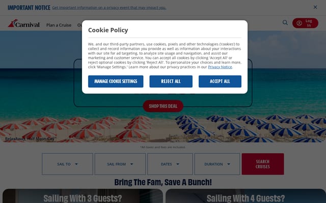 Screenshot of carnival.com