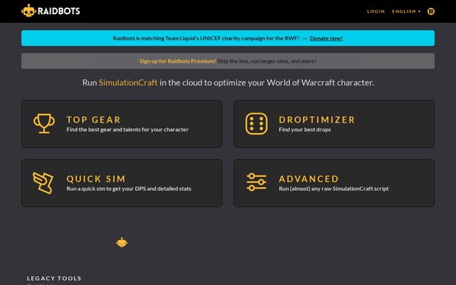 Screenshot of raidbots.com