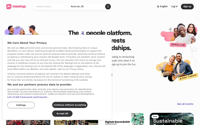 Screenshot of meetup.com