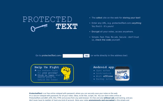 Screenshot of protectedtext.com