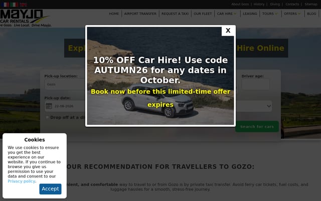 Screenshot of mayjocarhire.com