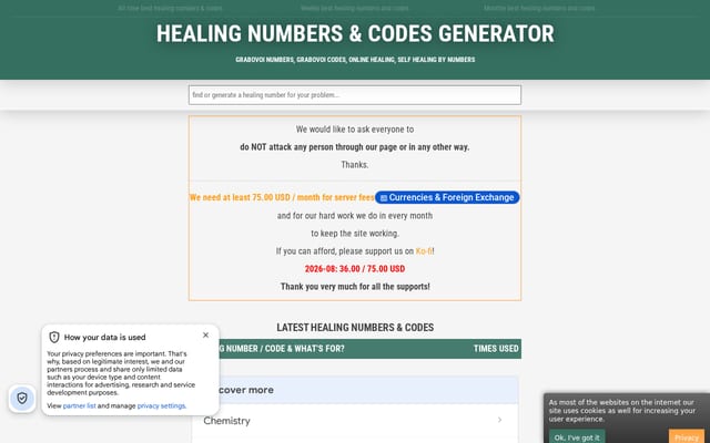 Screenshot of healingnumbers.info