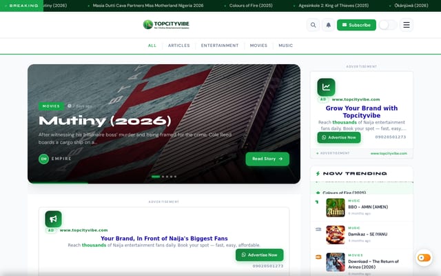 Screenshot of topcityvibe.com