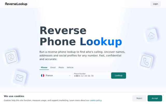 Screenshot of reverselookup.com