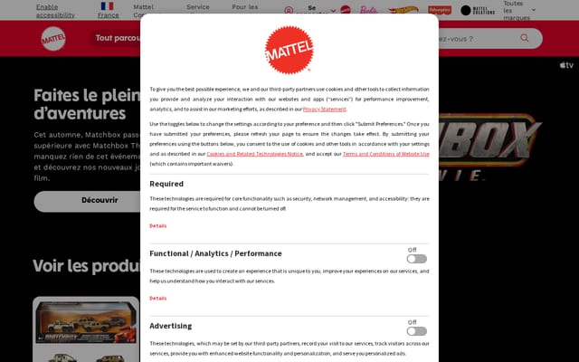 Screenshot of mattel.com