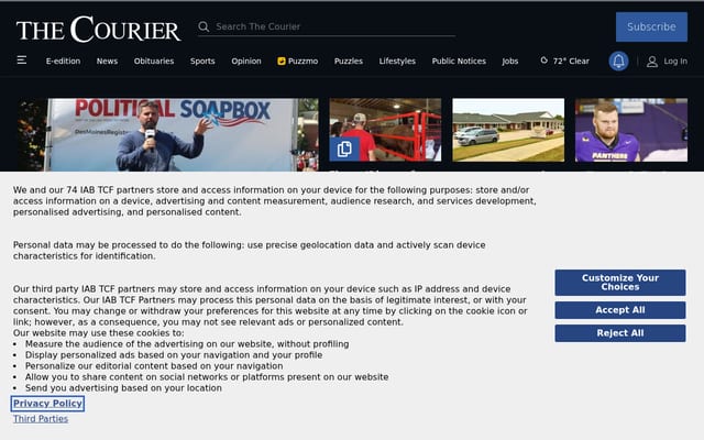 Screenshot of wcfcourier.com
