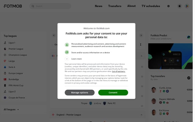 Screenshot of fotmob.com