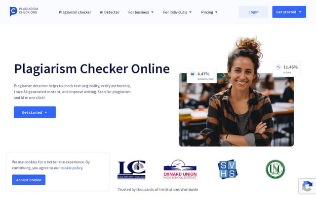 Screenshot of plagiarismcheck.org