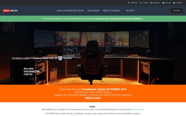 Screenshot of voicemeeter.com