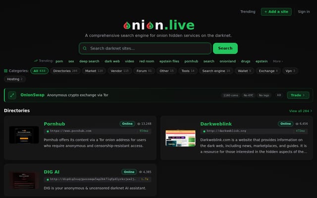 Screenshot of onion.live