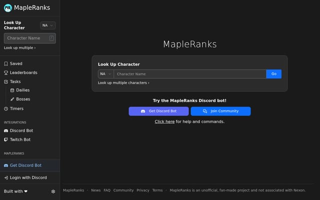 Screenshot of mapleranks.com