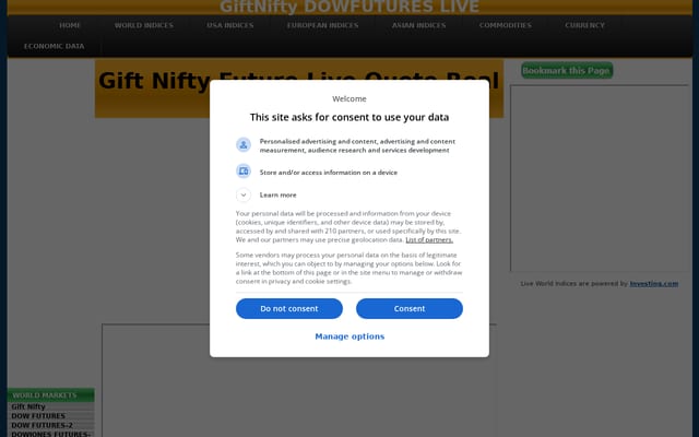 Screenshot of sgxniftydowfutureslive.com
