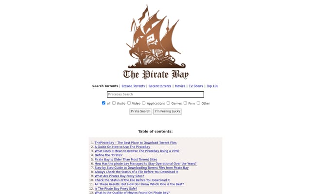 Screenshot of thepiratebays.com