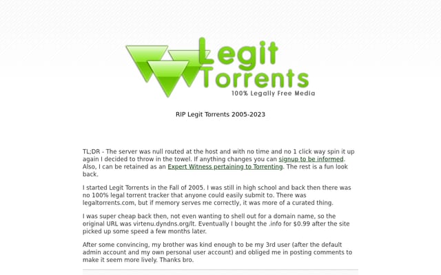 Screenshot of legittorrents.info