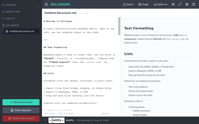 Screenshot of dillinger.io