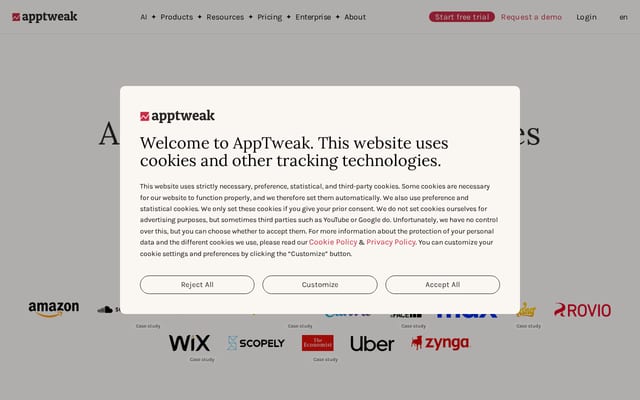 Screenshot of apptweak.com
