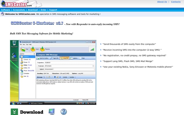 Screenshot of smscaster.com