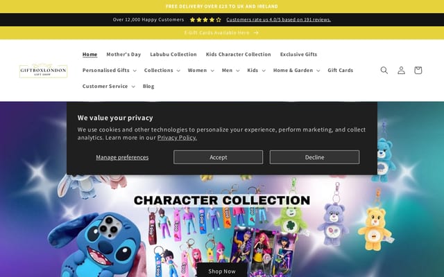 Screenshot of giftboxlondon.co.uk