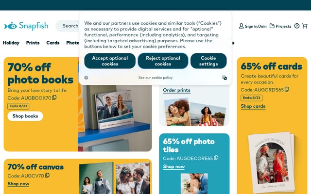 Screenshot of snapfish.com
