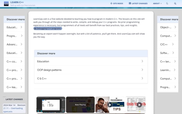Screenshot of learncpp.com