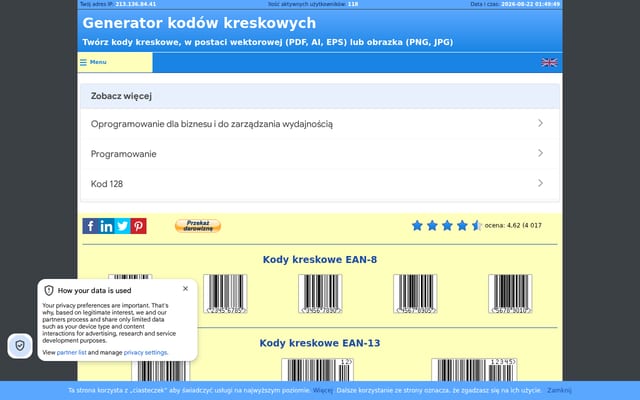Screenshot of generatorkodowkreskowych.pl