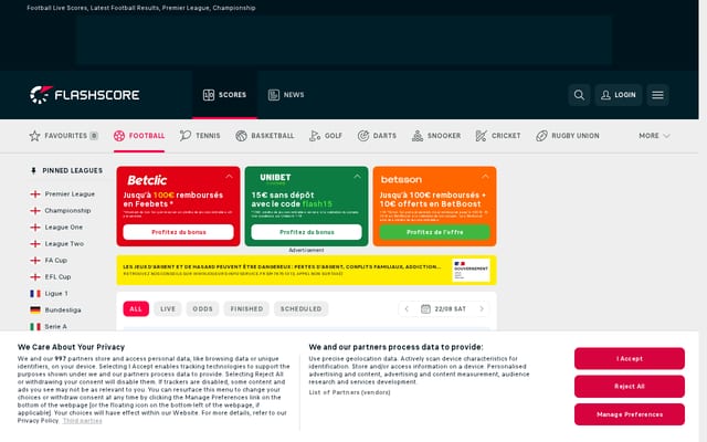 Screenshot of flashscore.co.uk