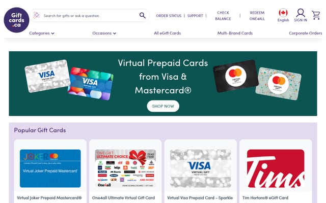 Screenshot of giftcards.ca
