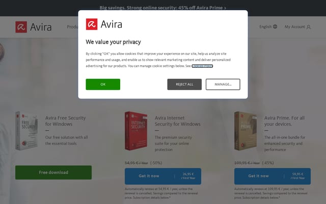 Screenshot of avira.com
