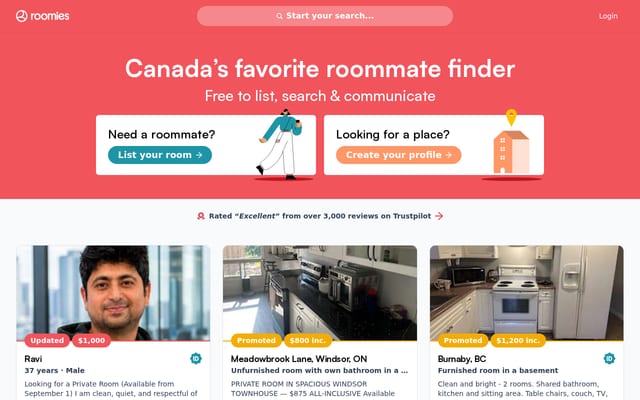 Screenshot of roomies.ca